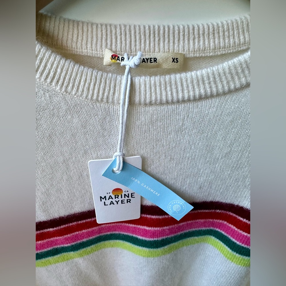 NWT Marine Layer 100% Cashmere Harper Sweater in Multi Stripe, XS - Picture 7 of 16
